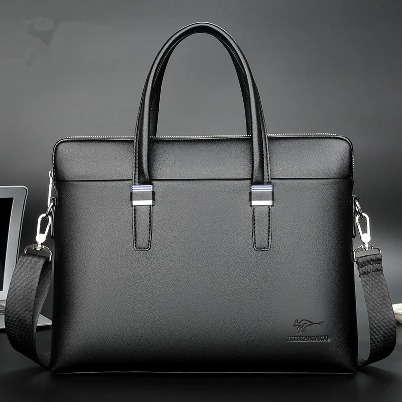 PU leather men's hand-held horizontal computer bag, 15.6-inch business briefcase, men's single-shoulder crossbody bag