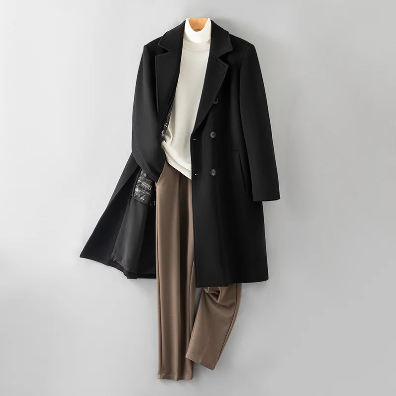 الجملة سميكة الدافئة 100٪ معطف الصوف الرجال معطف الصوف منصات الكتف الكشمير خندق #6