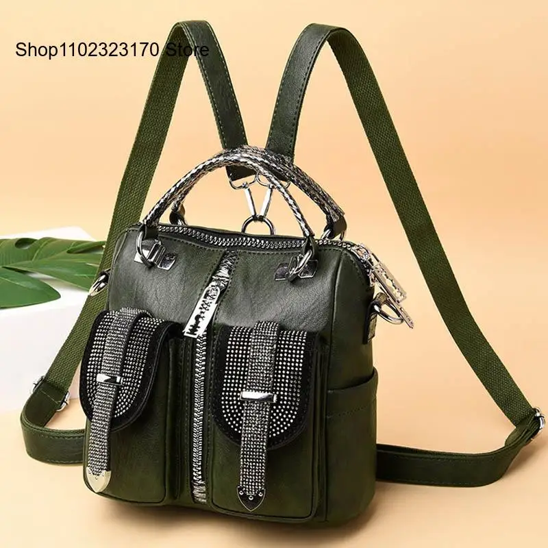 Female Small School Bag for Girls High Quality Shoulder Bags for Women Luxury Double Pocket Women Leather Backpack