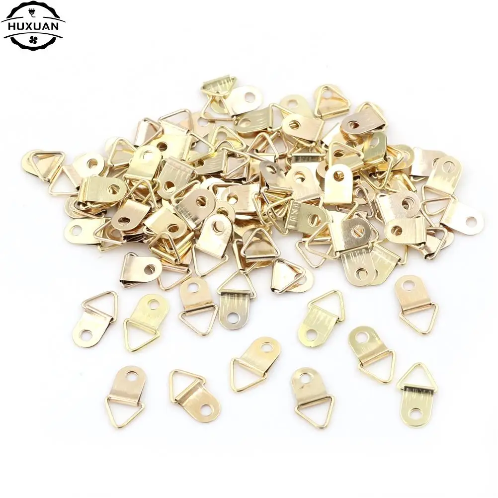 100 Pieces Golden Triangle D-Ring Hanging Picture oil Painting Mirror Frame Hooks Hangers Wholesale