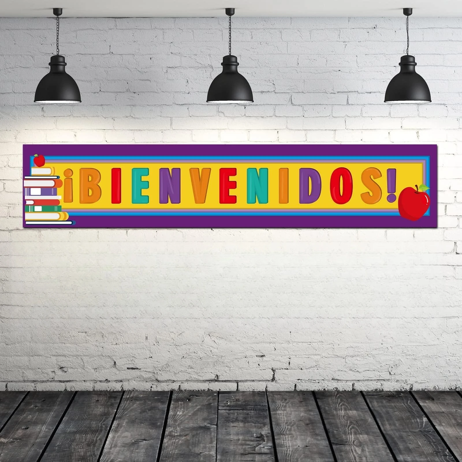 Bienvenidos Banner Spanish Welcome Sign Inspirational Poster Spanish Banners with 4 Grommets for Kids Students Classroom Decor