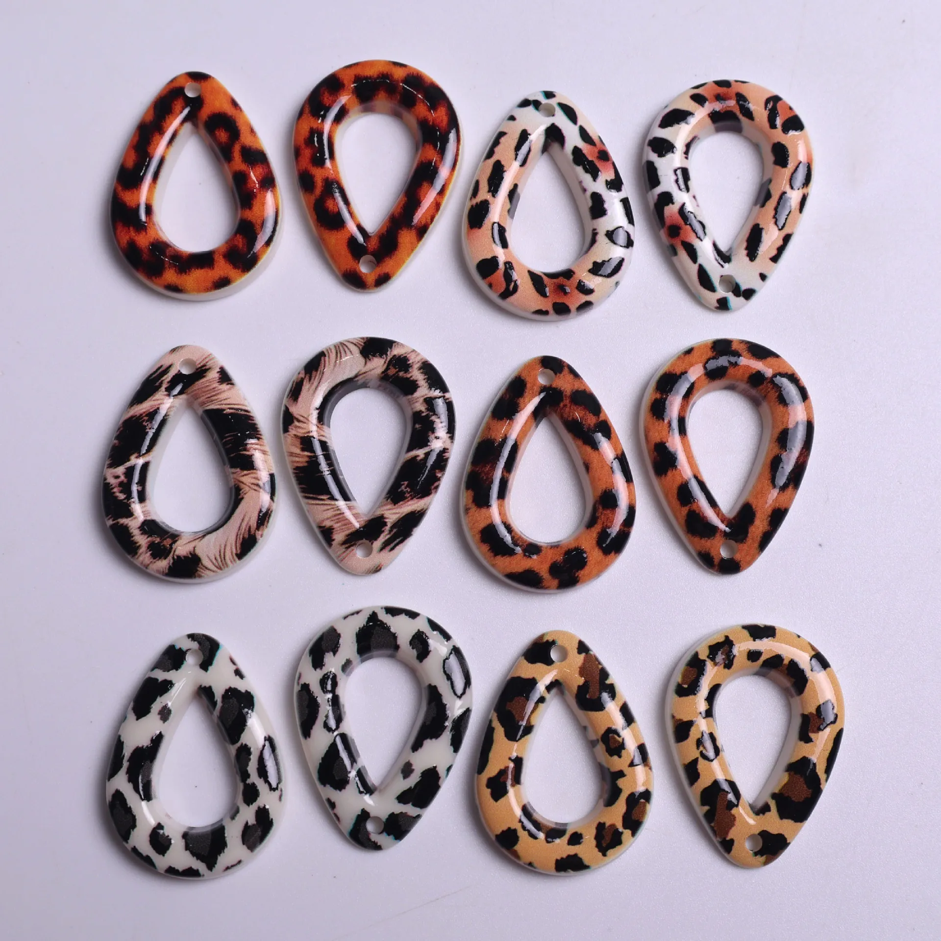 5pcs Fashion Leopard Print Water Drop Resin Necklace Earrings Materials Keychain Pendant Accessories Charms for Diy Jewelry