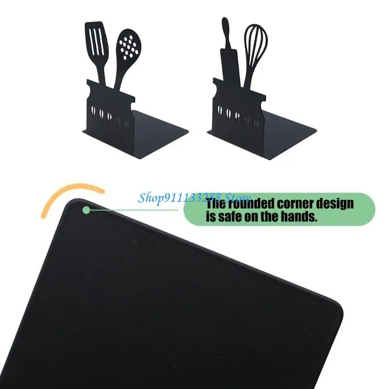

G88D 2Pcs Kitchen Utensil Iron Bookends Metal Book Supports Decorative Book Stopper For Office Desk And Shelf Organiser