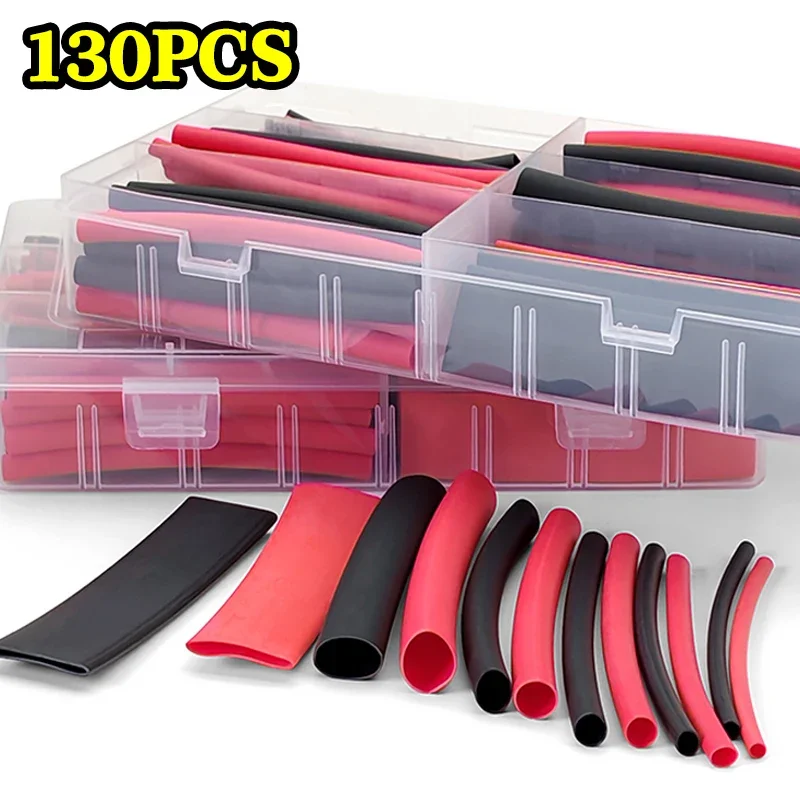 130pcs Heat Shrink Tube Kit 3:1 Black and Red High-temperature resistance Waterproof for Dataline and Repairing Damaged Cable