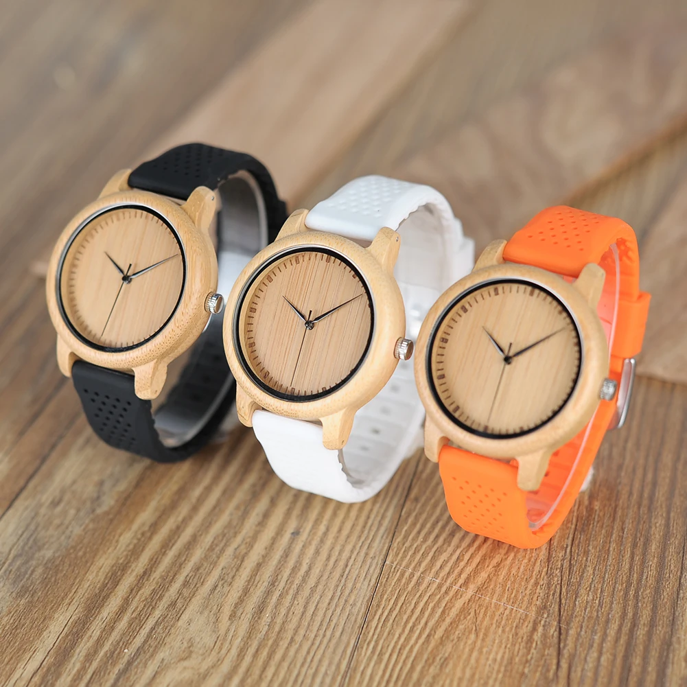 BOBO BIRD Men\'s Wooden Watch Silicone Strap Quartz Watches Sport Watch for Summer Can Customized Gifts For Men