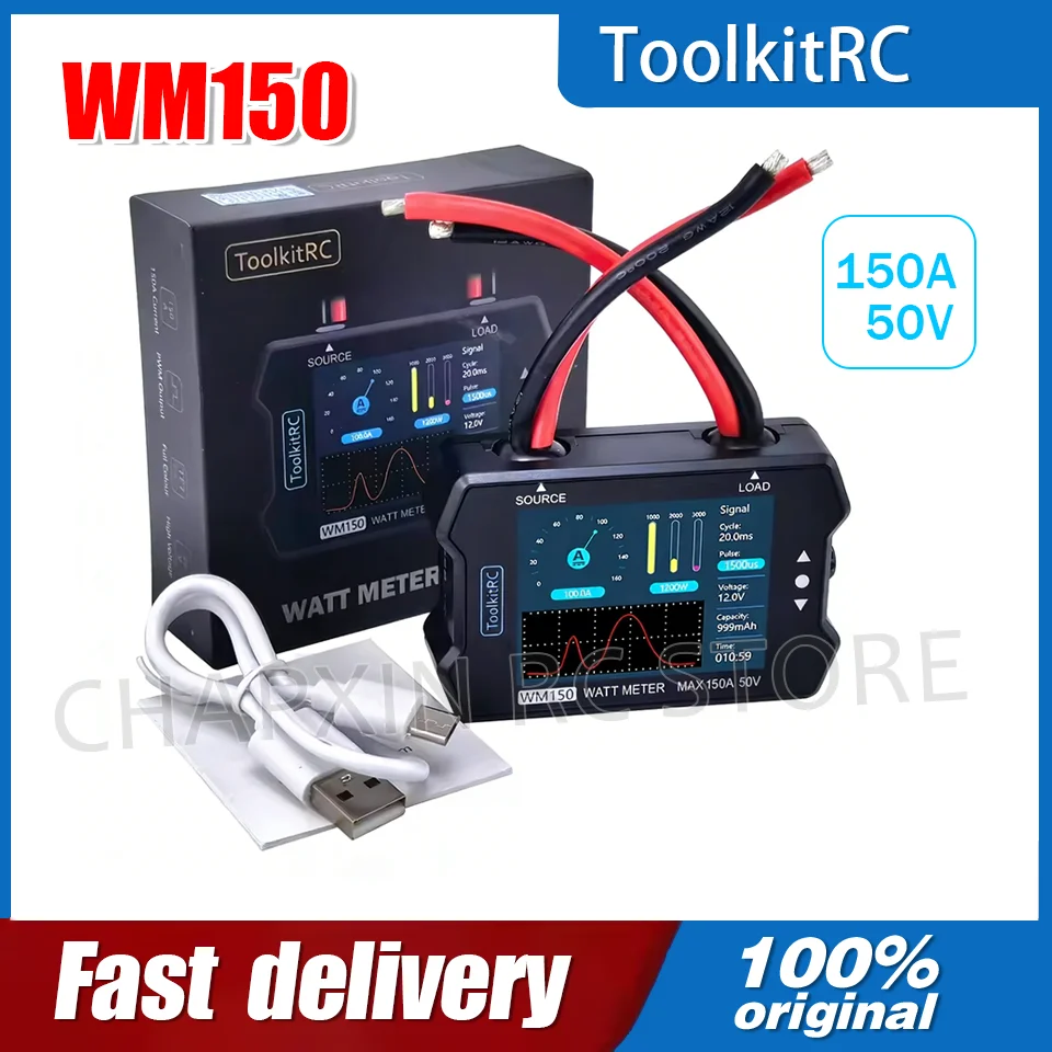 

Измеритель мощности ToolkitRC WM150 150A 50В, анализатор мощности с ЖК-дисплеем, тестер напряжения и тока, выход PWM для радиоуправляемых моделей и FPV дронов