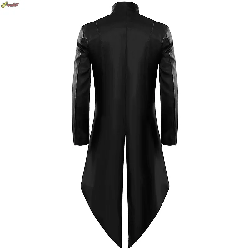 Men Medieval  Gothic Steampunk Victorian Cosplay Costume Tuxedo Gentlema Black TailcoatTrench Vintage Frock Outfit Halloween