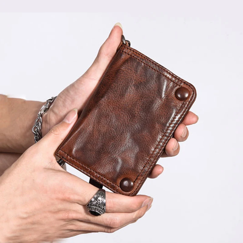 AETOO  Leather wallet men's short vertical section Multifunctional driver's license card holder for men Handmade retro tide bran