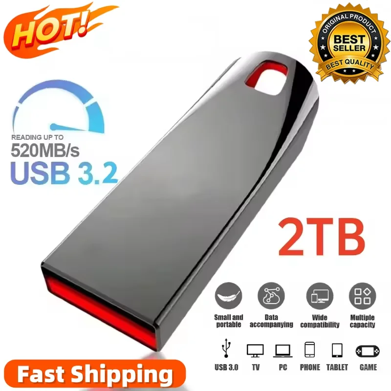 Nouvelles clés USB 3.2 de 2 To, clés USB métalliques haute vitesse, clé USB portable de 1 To, étanche, mémoire grande capacité, disque U 2026