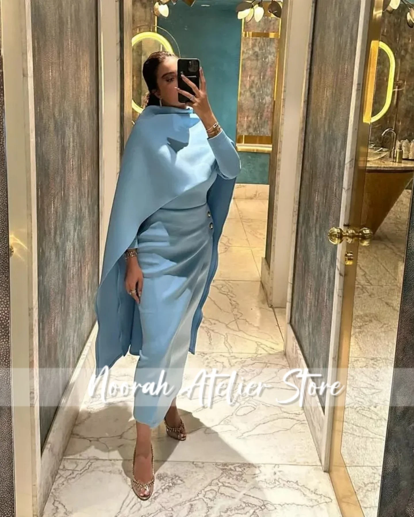 فساتين سهرة فاخرة أنيقة باللون الأزرق السماوي H N نصف كيب المملكة العربية السعودية 2025 فساتين زفاف Fساتين فستان حفلات طويل مخصص