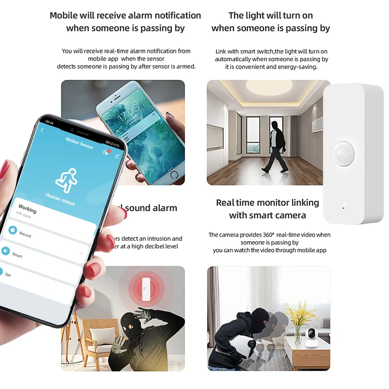 2PCS PIR Motion Sensor Smart Home Human Body Infrared Detector Security Smart Life Works With Alexa Google Home Tuya WiFi Zigbee