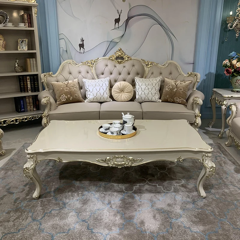 

European style tea table luxury living room tea table large family tea table solid wood carved table light luxury ash decoration