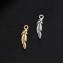 EUEAVAN 5pcs Stainless Steel Feather Charms for Jewelry Making Necklace Bracelet Earrings DIY Pendant Wholesale Supplies Gifts