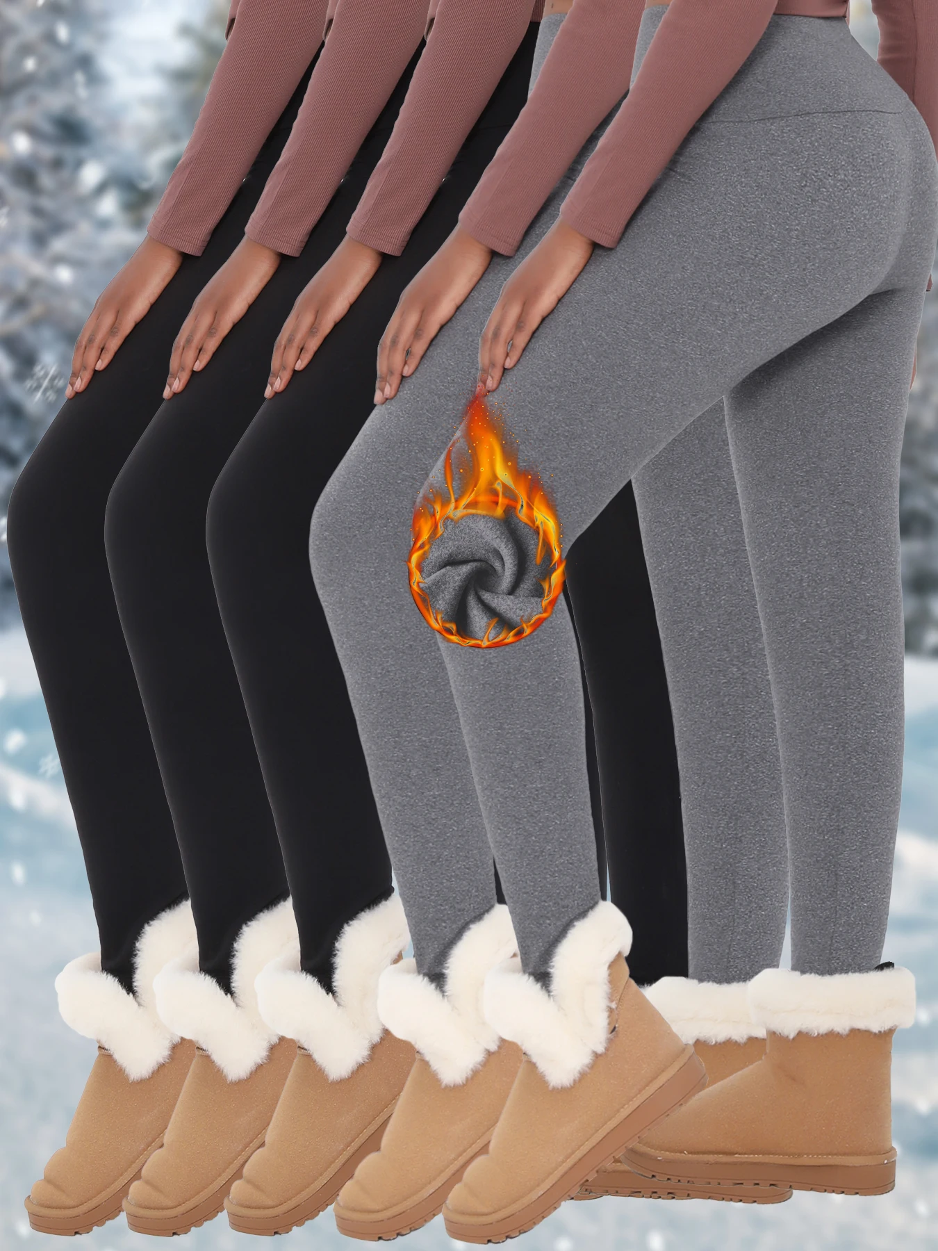 5 Pack Womens Thermal Fleece Lined High Waisted Leggings Workout Winter Warm Thick Tights Soft Yoga Pants