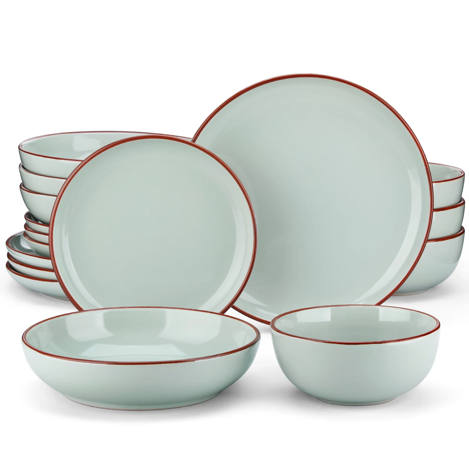 

VANCASSO NYMPH 16/32 Pcs Jade Solid Color Glazed Ceramic Tableware Set with Dinner/Dessert/Soup Plate/Bowl For 4/8 Person