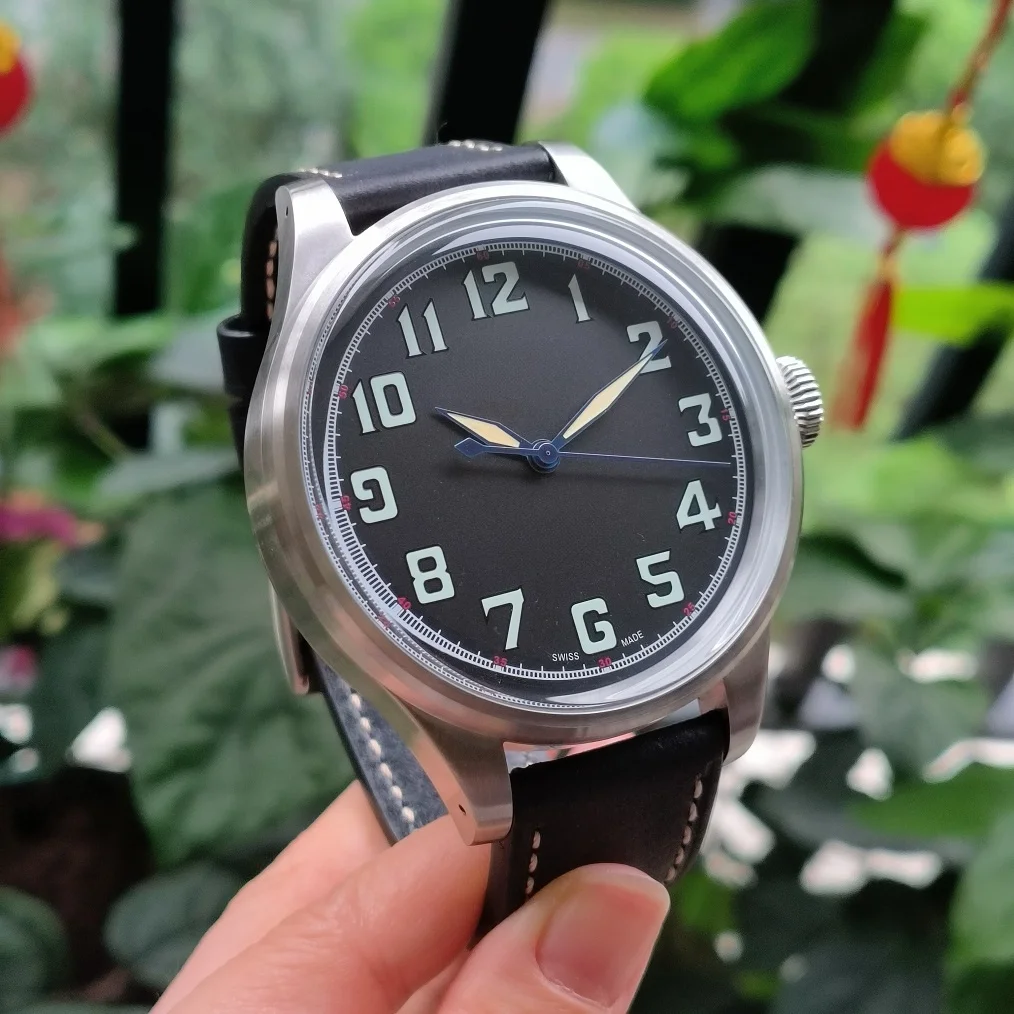 55mm big watch No LOGO Black dial 316L Stainless steel Full Brushed watch case Japan 8215 movement Automatic watch Dome glass