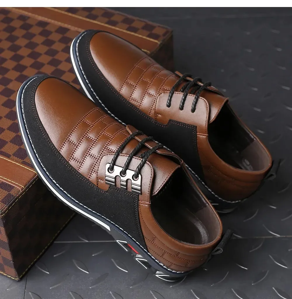 Casual Loafers Pu Leather Shoes Black Breathable Business Men Big Size Men Sneakers Shoe Fashion Brand Classic Lace-Up