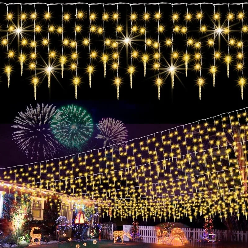 Christmas Outdoor Icicle Lights 3.2M with 8 Modes for Garden Patio Yard Window Roof Eaves Tree Holiday Party Home Decoration Set