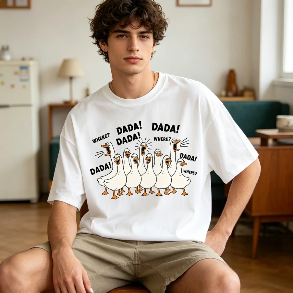 Funny Dad Shirt Where Dada Dad Ducks Tee Goose Dad Shirt Father's Day Gift Clothing Fashion Casual Men Summer Cotton Streetwear