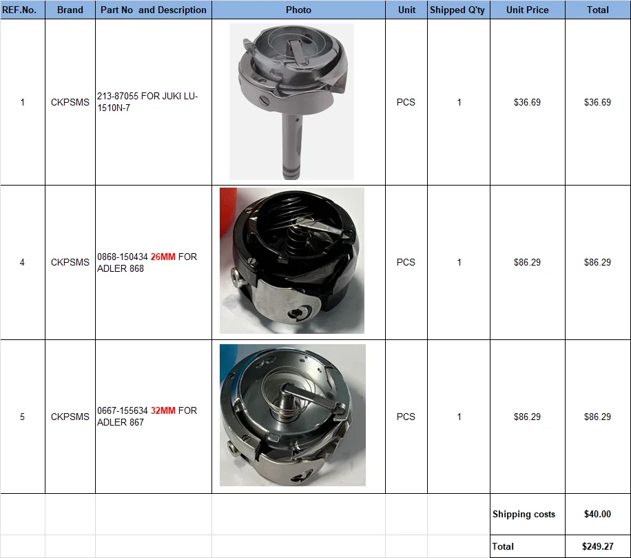 

Custom Listing for 3 Rotary Hooks for JUKI LU-1510N-7 ADLER 868, 867