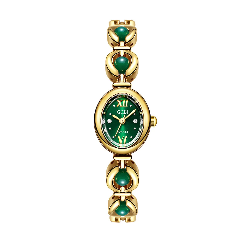 Women's Watch Light Luxury Brand Green Bead Bracelet Advanced Ladies Wristwatches Quartz   Watch Gift