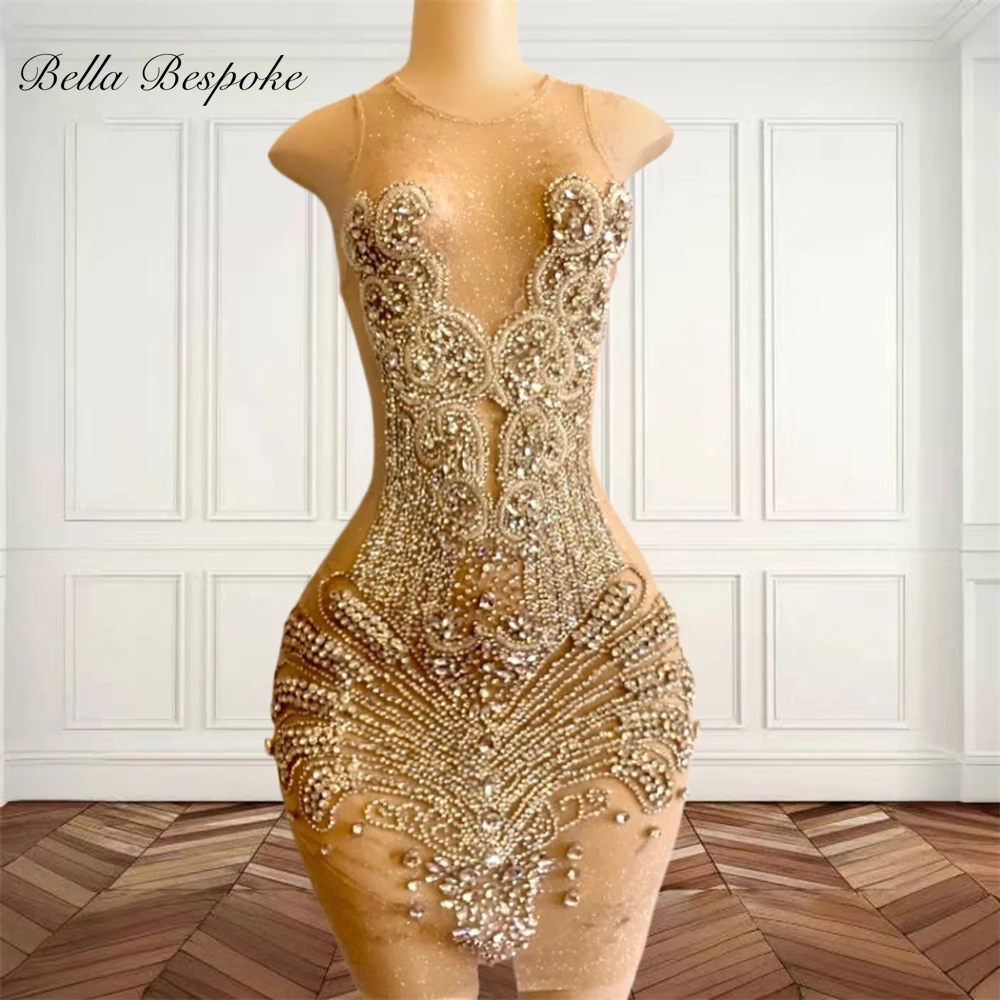 Gold Short Prom Dresses For Black Girls Beaded Crystal 2024 Birthday Luxury Dress Mermaid Mini Cocktail Homecoming Customized