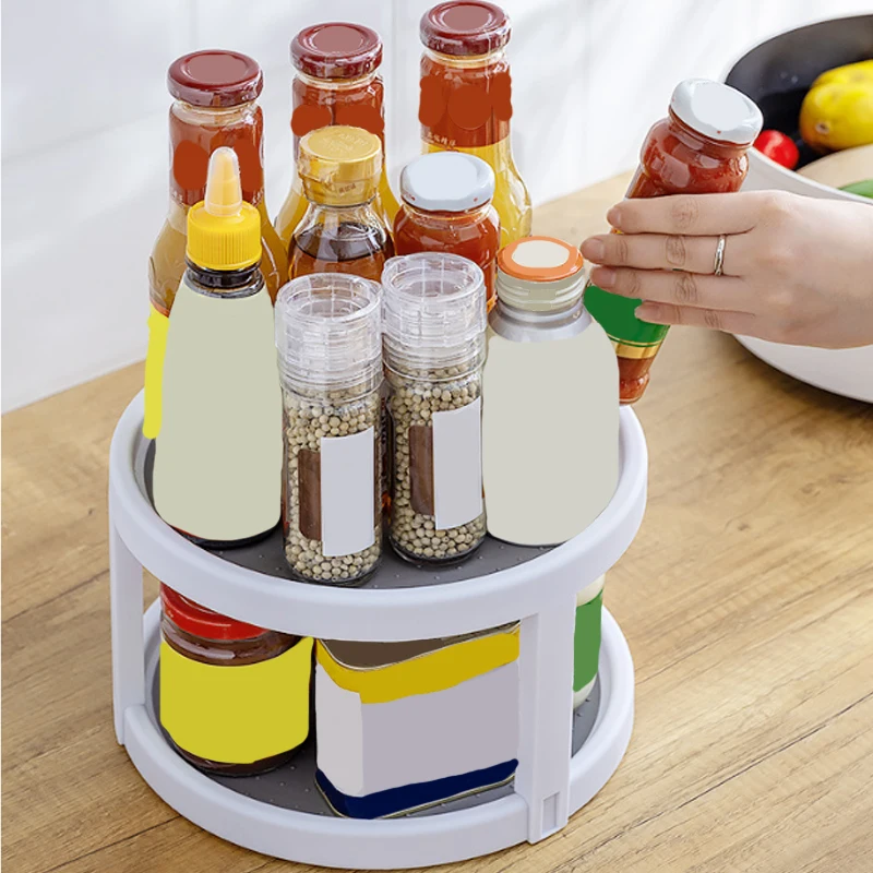 Spice Rack 360°Rotating Kitchen Pantry Cabinet Seasoning Bottle Shelf Box Tray Kitchen Storage Supplies Turntable Holder