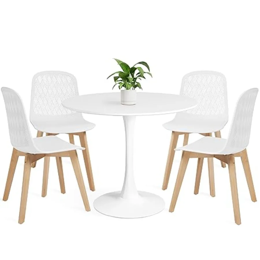 Mid Century Modern Round Dining Table Set for 4 with Chairs in Dining Room Small Kitchen Office Cafe Restaurants