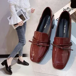 2024  Autumn Women  Mary Janes Shoes Patent Leather Dress Square Head Square Heel Solid Color Women's Shoes zapatos de mujer