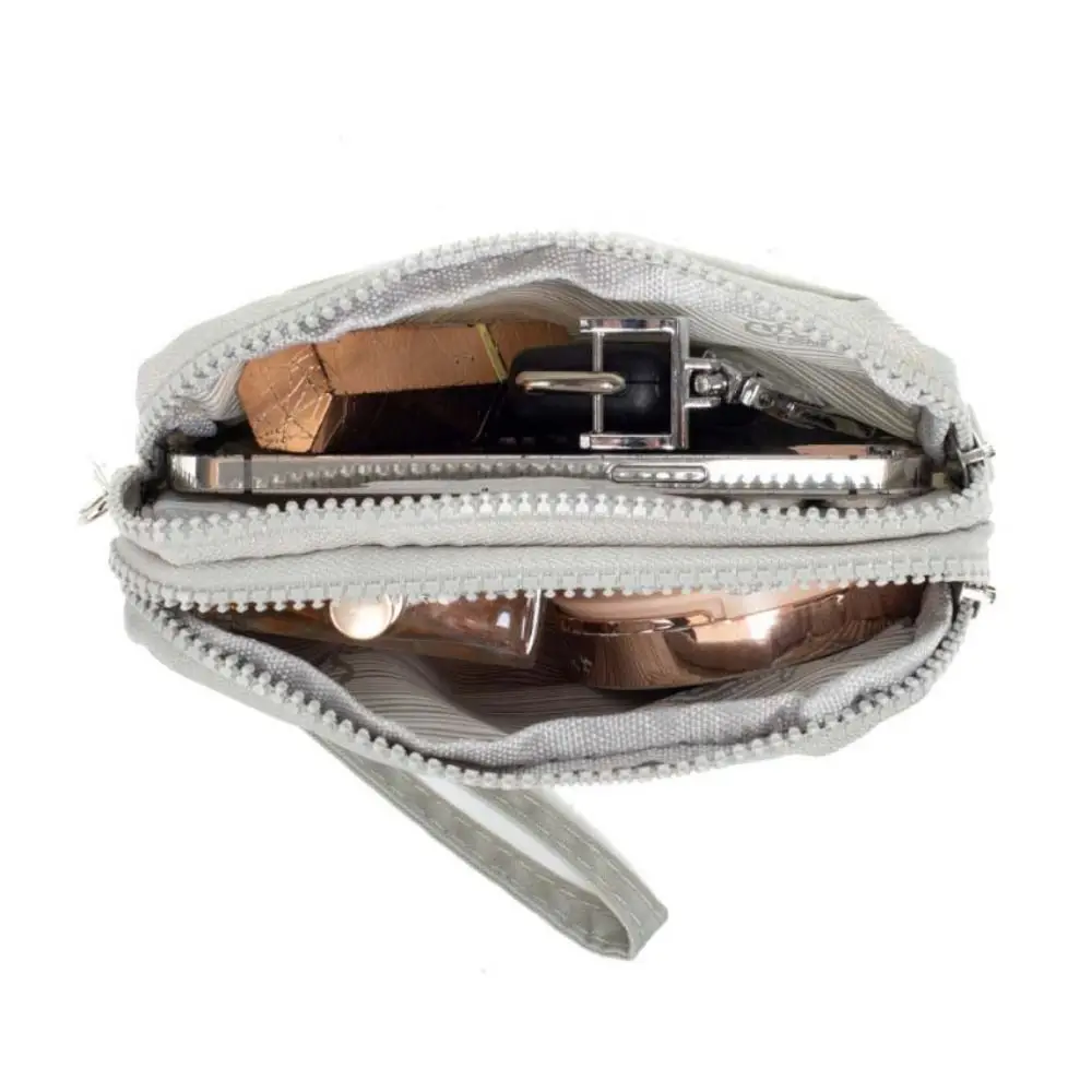 Trendy Three Zippers Solid Color Coin Purse Nylon Niche Design Wrist Phone Purse Korean Style Solid Color Small Phone Bag Men