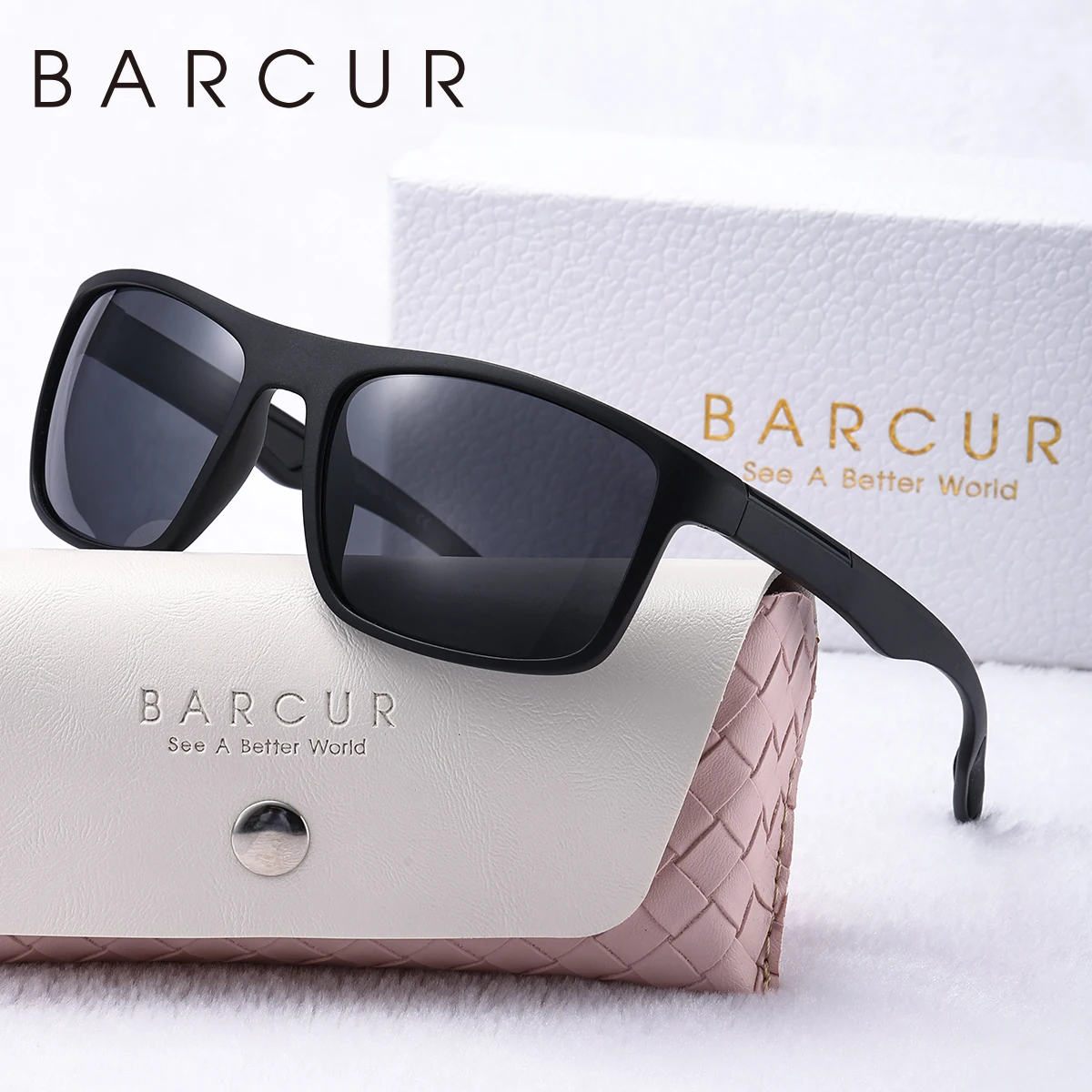 BARCUR Mode TR90 Männer Sonnenbrille Robuste Langlebige Rechteck Rahmen Coole Outdoor Sport Männer Und Frauen Polarisierte Sonnenbrille – Detail 1