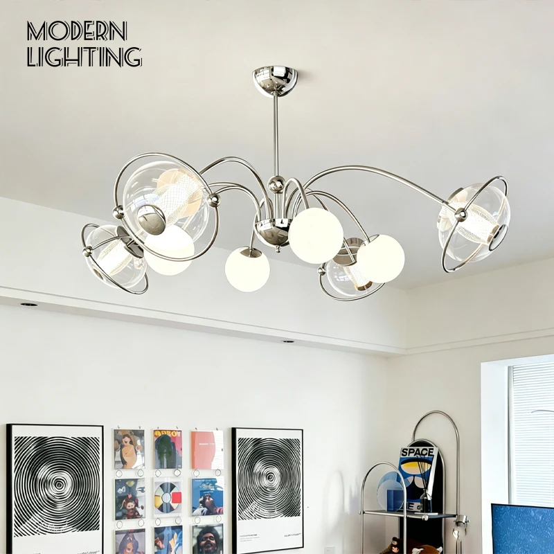 Mid-Century Retro Chandelier French Glass Ball Pengdant Lamp Bauhaus Gold/Chrome Luxury Living Room Bedroom Study Light