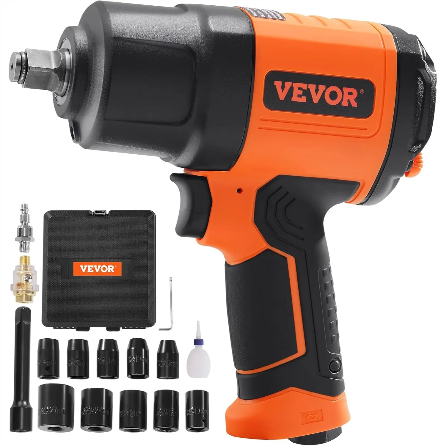 

1/2-Inch Air Impact Wrench 1400 ft-lbs - Lightweight 4.6 lb with 11-Piece CR-V Steel Socket Set & Case