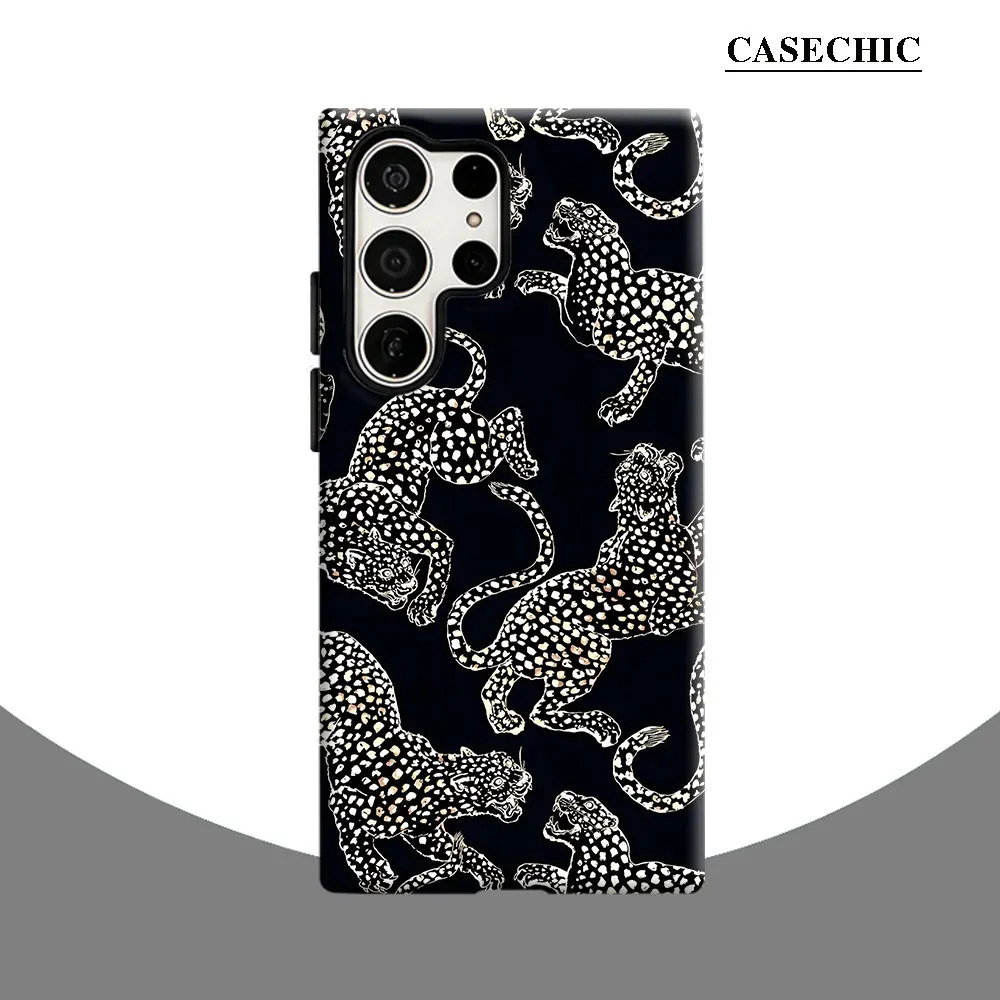 Retro Leopard Print Phone Case for Samsung Galaxy S26 S25 Ultra S24 S23 Ultra Plus Shockproof Double layer tough Back Cover