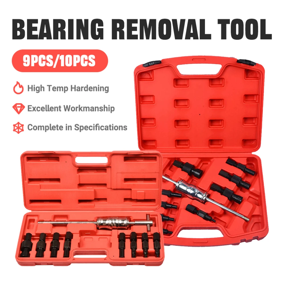 

Complete 9/10Pcs Blind Hole Bearing Kit - Slide Hammer Puller Set with Internal Extractors for Motorcycle Automotive Repair