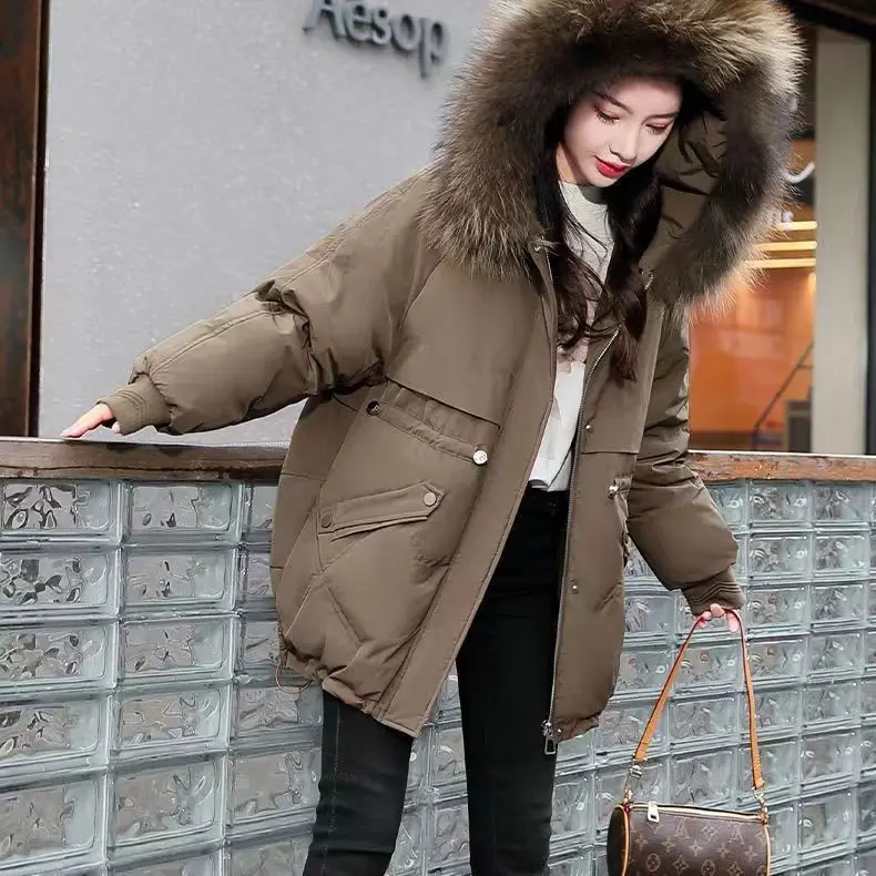 2023 Autumn and Winter New Fashion Thickened Warm Cotton Clothes Temperament Large Fur Collar Down Coat for Women