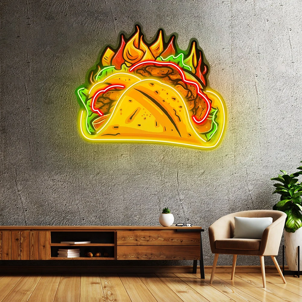 Spicy Taco Neon Sign Mexican Restaurant Decoration Neon Sign Taco Coffee Bar Kitchen Decor Tacos LED Light Street Food Led Signs