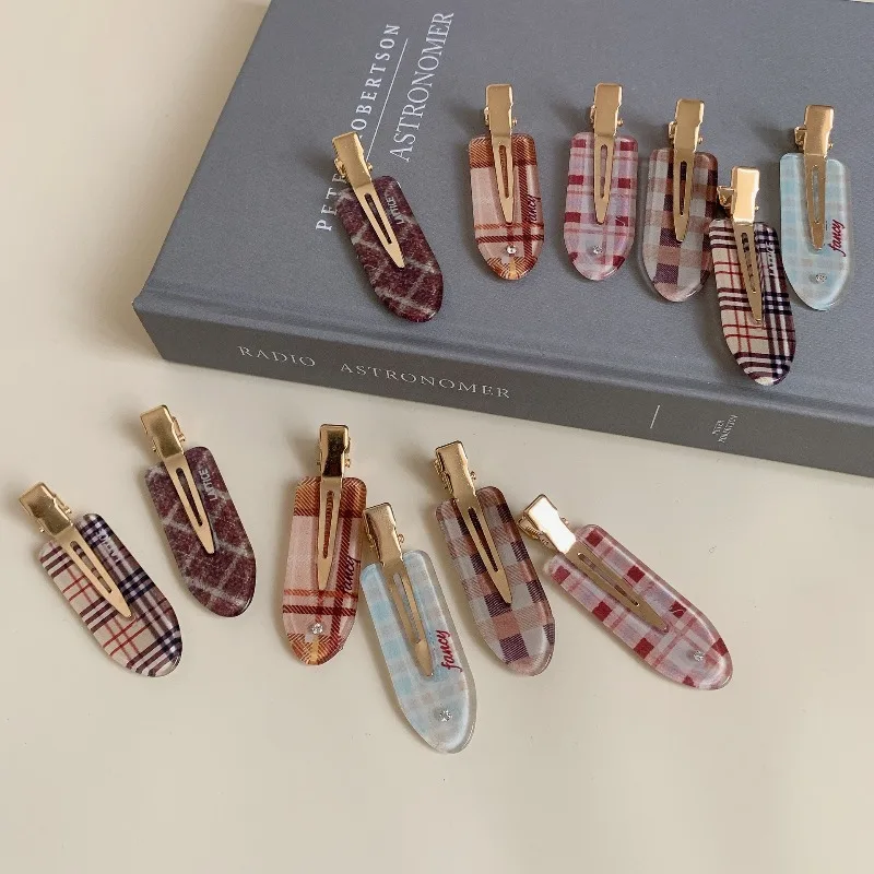 

Vintage Checkered Rhinestone Hair Clip No Crease Makeup Side Bangs Barrettes for Women Girls Elegant Daily Hair Accessories