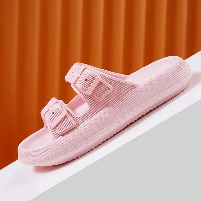 Fashion Buckle Soft Sole Pillow Slides Sandals Thick Platform Cloud Slippers Woman Man Summer Beach Non-Slip Flip Flops