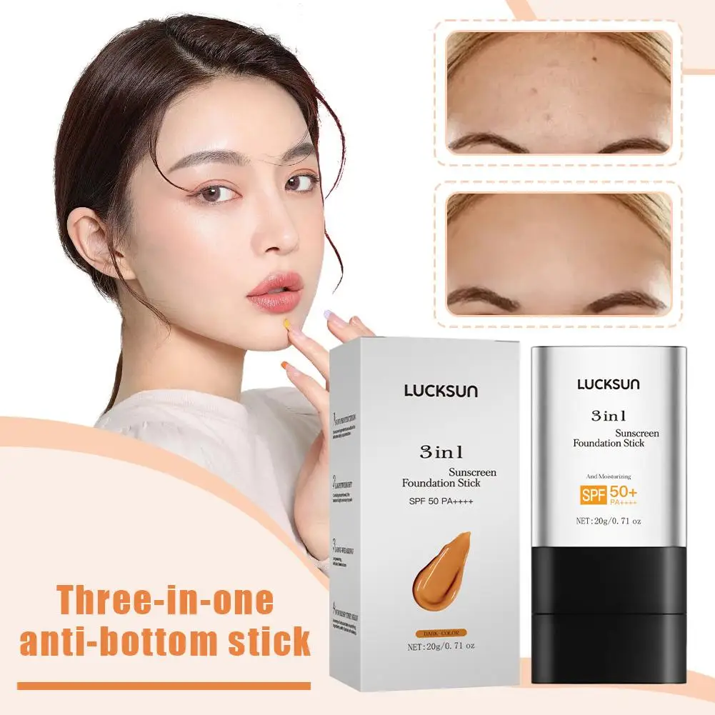 Base en barra antiarrugas 3 en 1, 20g, SPF50 +, corrector de base, protector solar, 3 tonos, alta cobertura, acabado Natural, larga duración