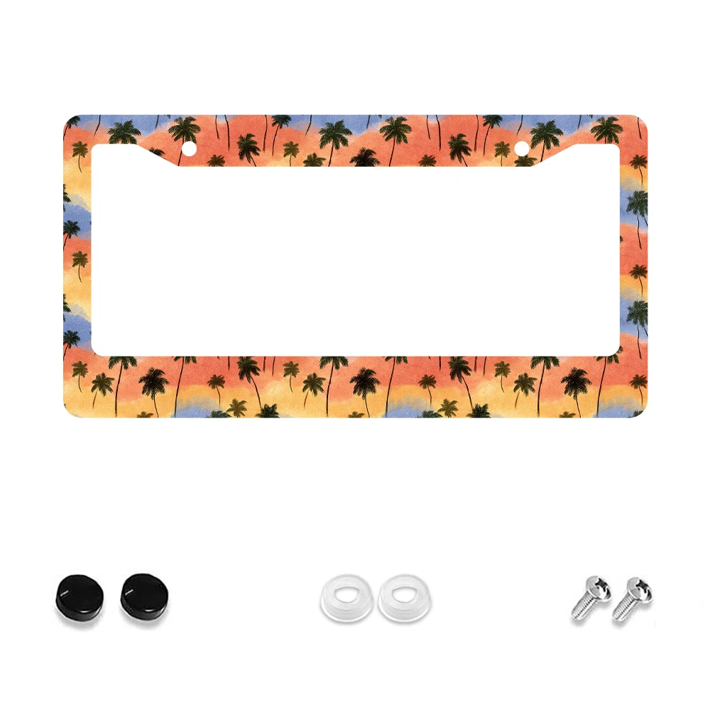 

1pc Colorful Palm Tree Pattern 2 Hole License Plate Frame, Aluminum Material, 6x12 Inches with Screw Set, Retro Novelty Car Dec