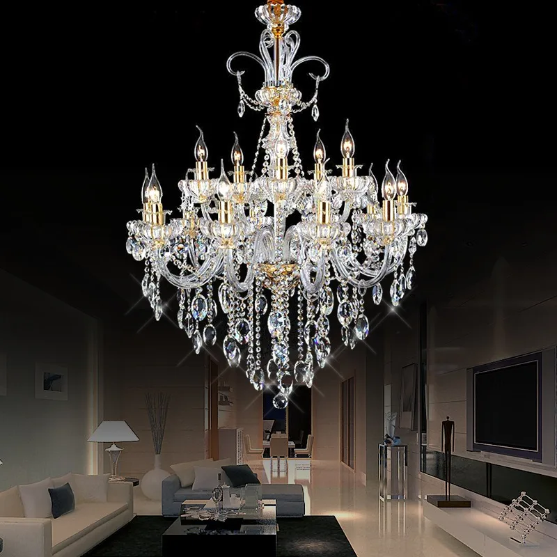 Crystal lamp European chandelier Modern living room lamp Simple dining room Luxury bedroom lamp Duplex floor Villa Who