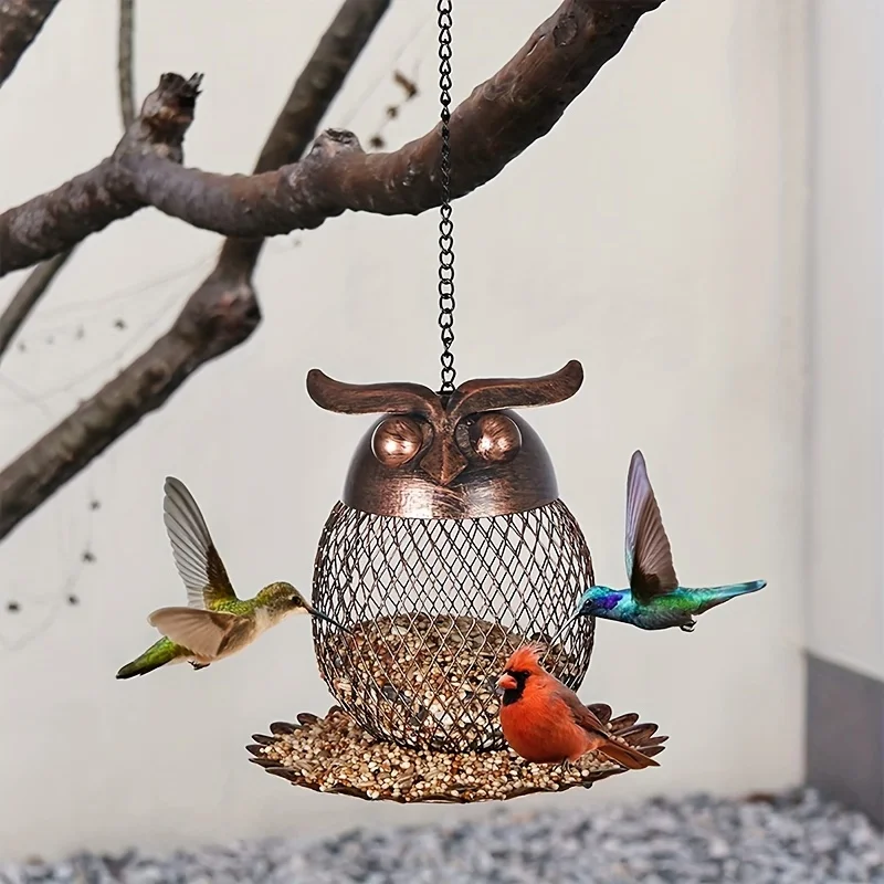 

1pc Heavy Duty Copper Mesh Owl Shaped Wild Bird Feeder for Garden Yard Decor