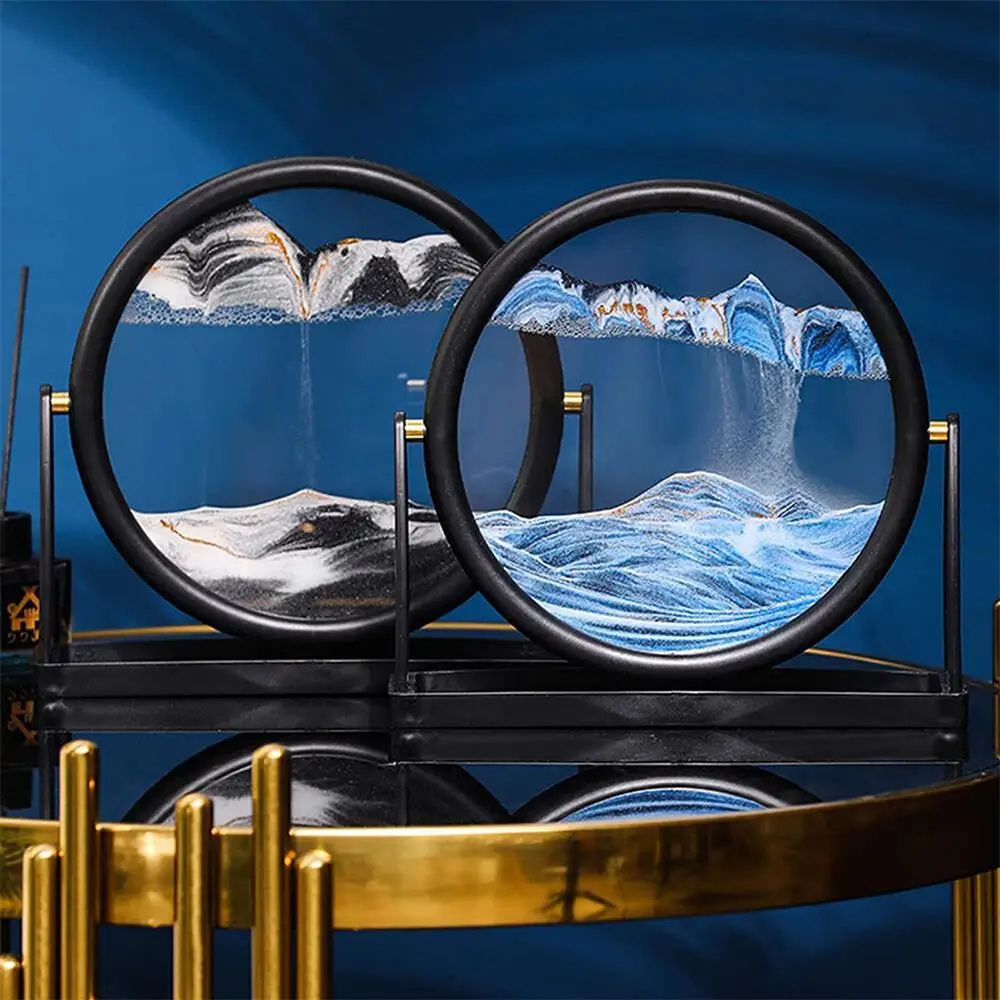 Moving Sand Art Mountain Flowing Sand Picture Round Glass Dynamic Display Quicksand Painting For Kids Gifts