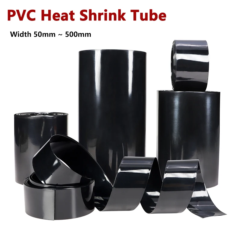 3/5m Black PVC Heat Shrink Tube Width 50mm ~ 500mm 18650 Lipo Battery Pack Insulated Cable Sleeve Battery Wrap Protection Film