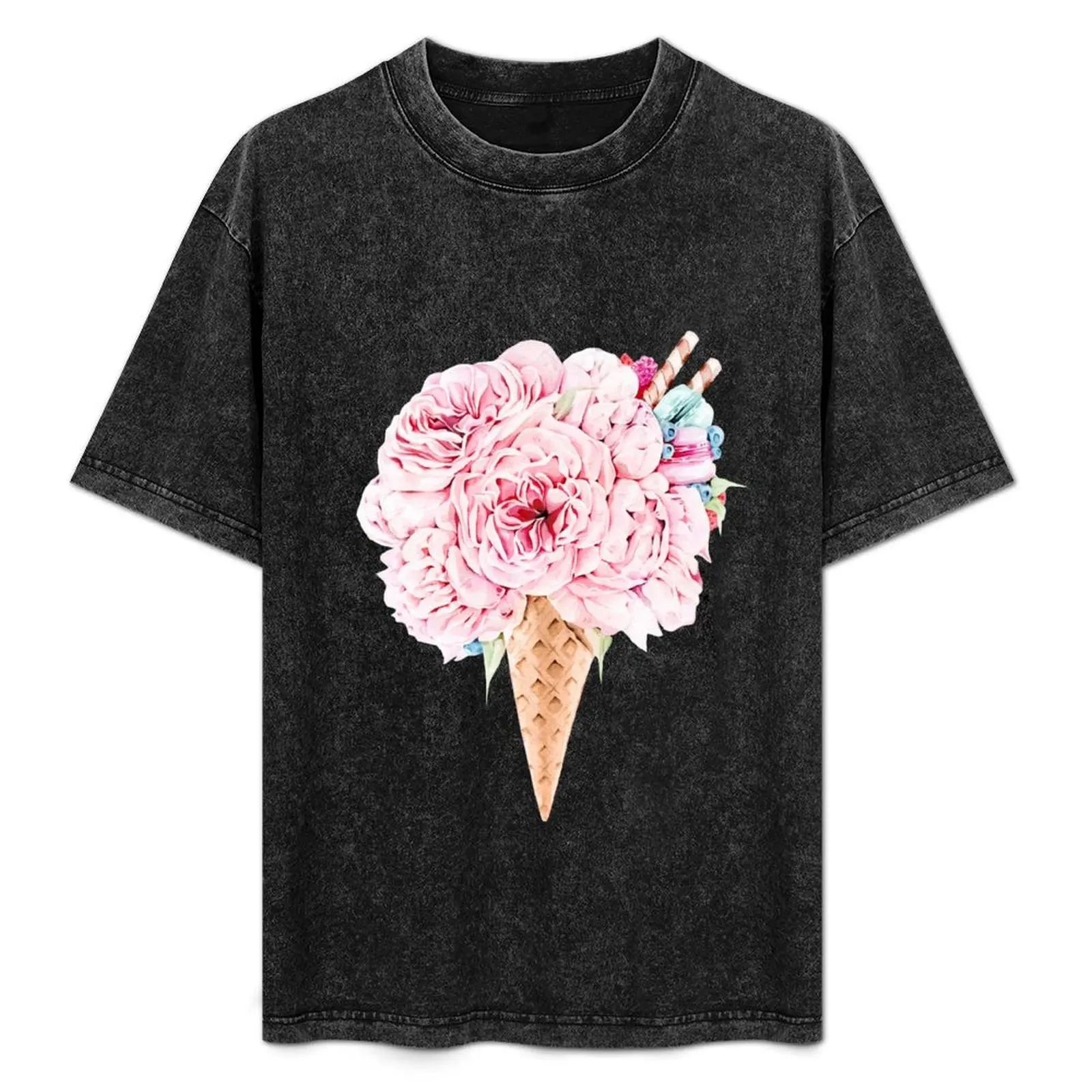 

Peonies in waffle cone T-Shirt street wear animal prinfor boys Aesthetic clothing Men's clothing