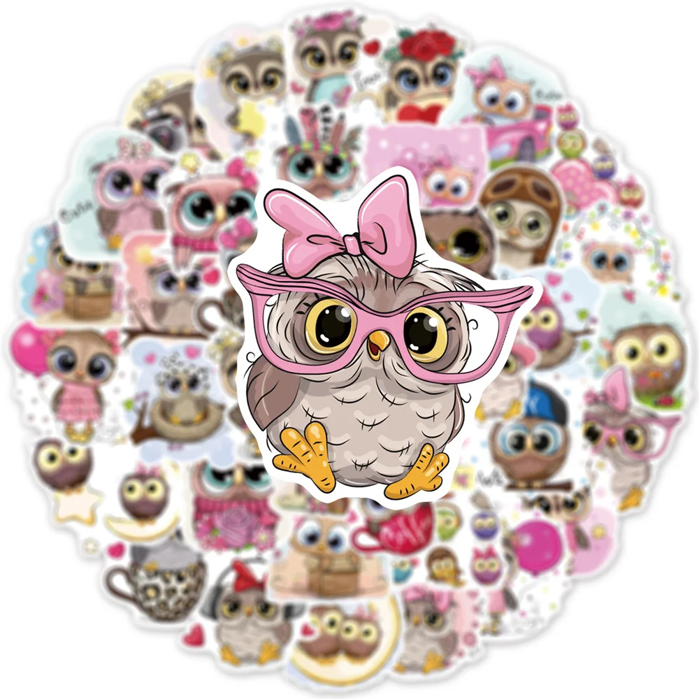 50PCS Cartoon Cute Owl Animal Personality Graffiti Creative Sticker Toy Skateboard Guitar  computer Refrigerator Desk Decoration