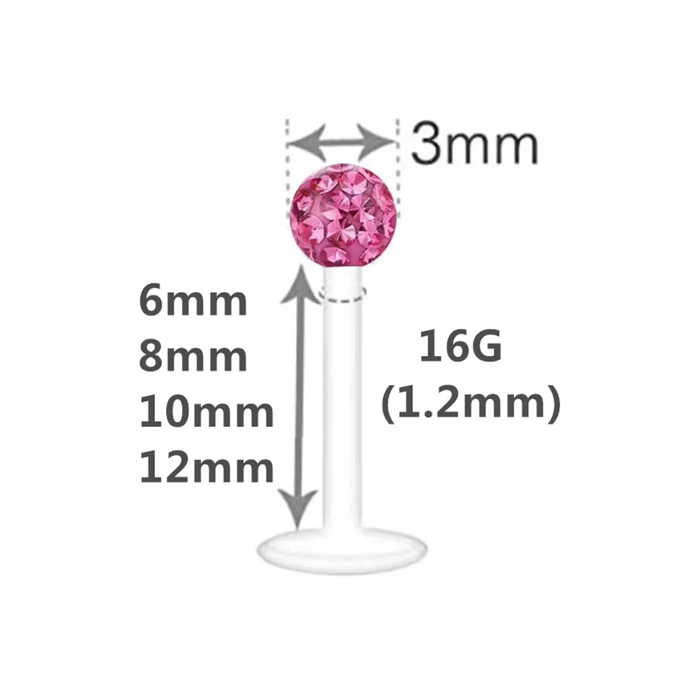16 جرام أكريليك لابريت مونرو الشفاه الدائري التجنيب 6 مللي متر-12 مللي متر بار 3 مللي متر الايبوكسي كوف كريستال الكرة الزنمة الأذن مربط ثقب