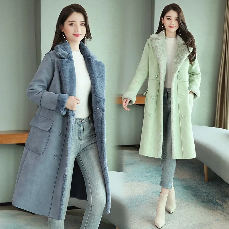 

Lamb Hair Coat Female Winter Korean Fashion New Version Loose Fur One Cotton Jacket Long Deer Suede Clothing Women Outwear