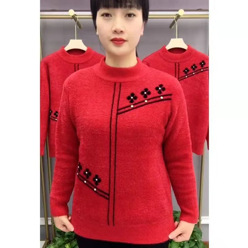 Knitted Sweater Outerwear for Elderly Women Fashionable Autumn Wedding Top for Mom Middle-Aged and Elderly Chinese Style M149